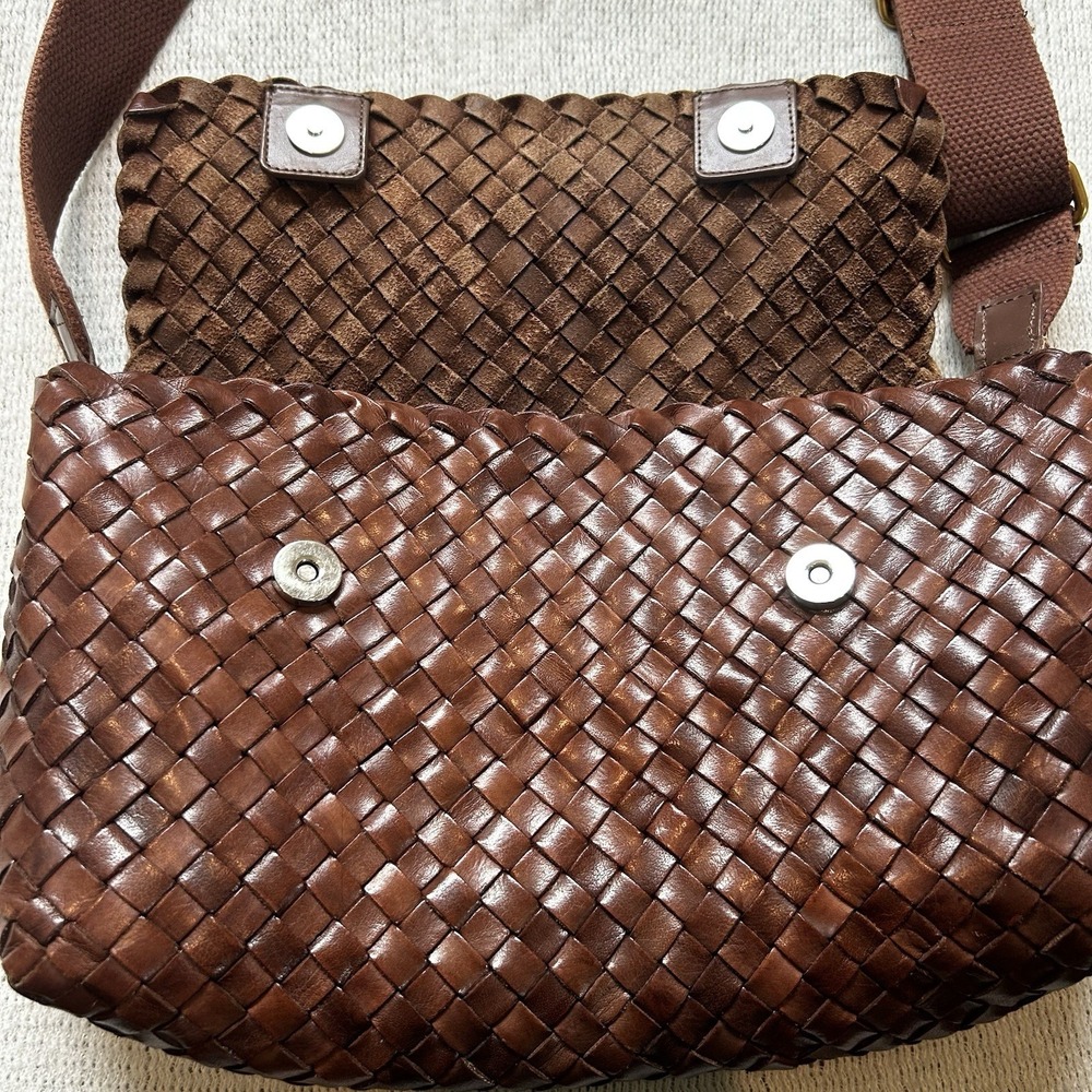 Loeffler Randall Woven Leather Shoulder Bag Brown Purse Wide Strap Adjustable - Picture 14 of 16